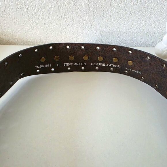 Steve Madden Leather Belt Double-ring Buckle with Stud Details size L SM30759TJ - Picture 3 of 10